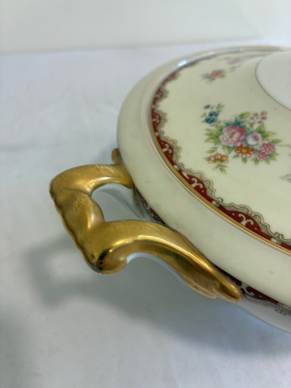 Vintage Meito China Celestine Covered Dish, Serving Tureen with Gold Handles