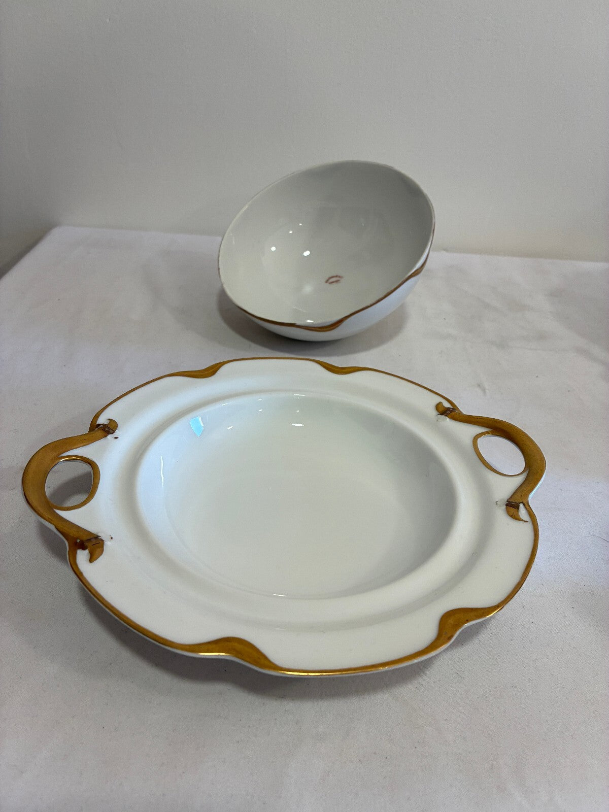 Antique Haviland & Co Limoges Domed Butter Dish | Gold Gilt Handles, France