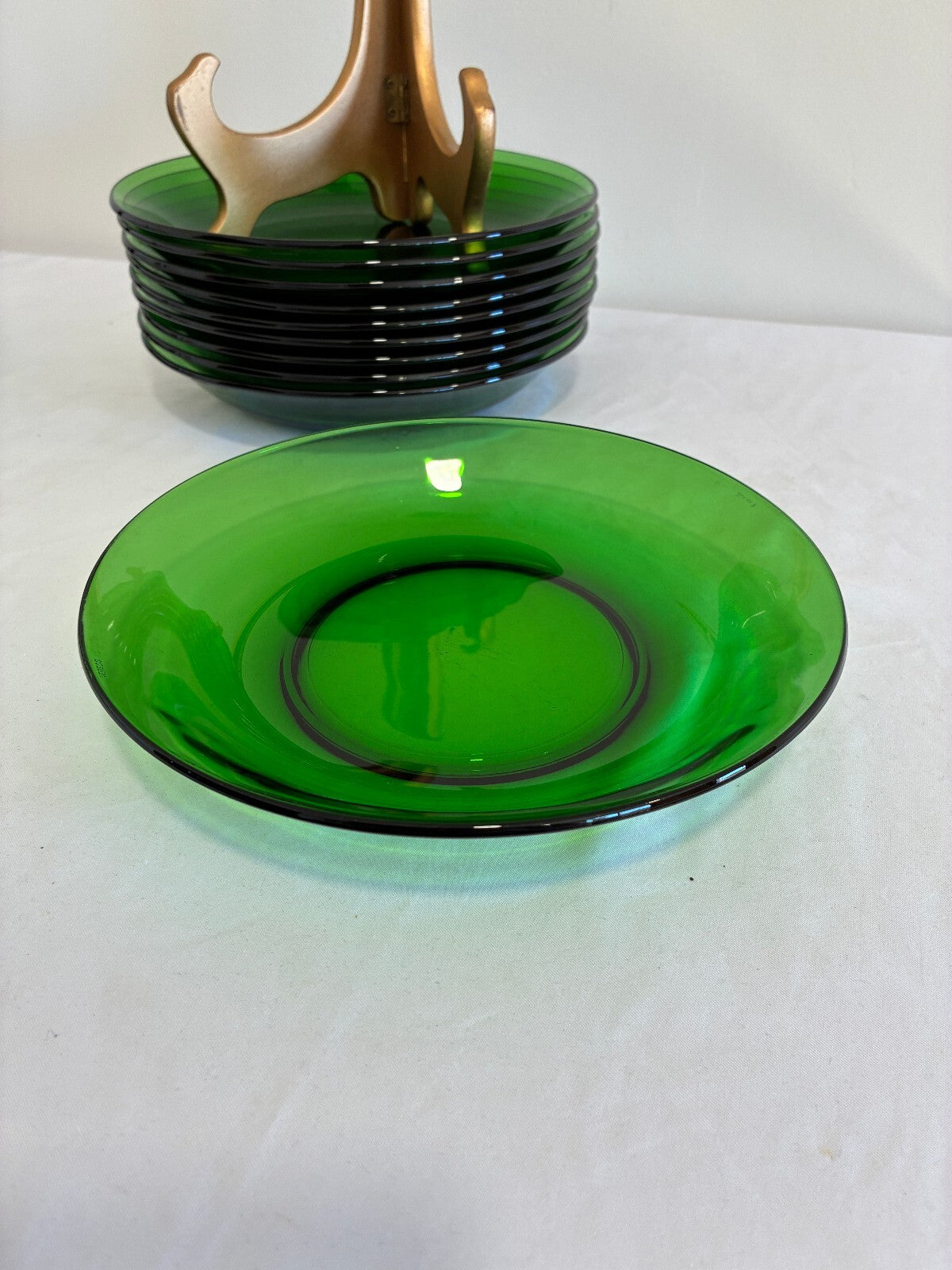 Vintage Set of 11 Vereco France Green Glass Bowls, Emerald Green Bowls