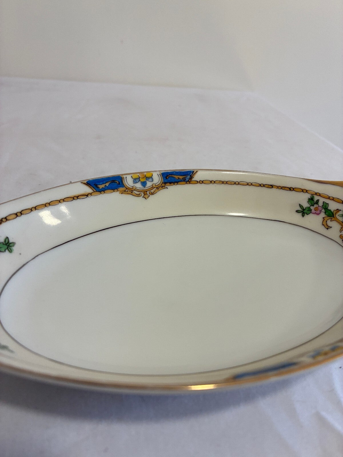 Vintage Meito China Warren Relish Dish, Hand Painted Floral Dish, Gold Handles