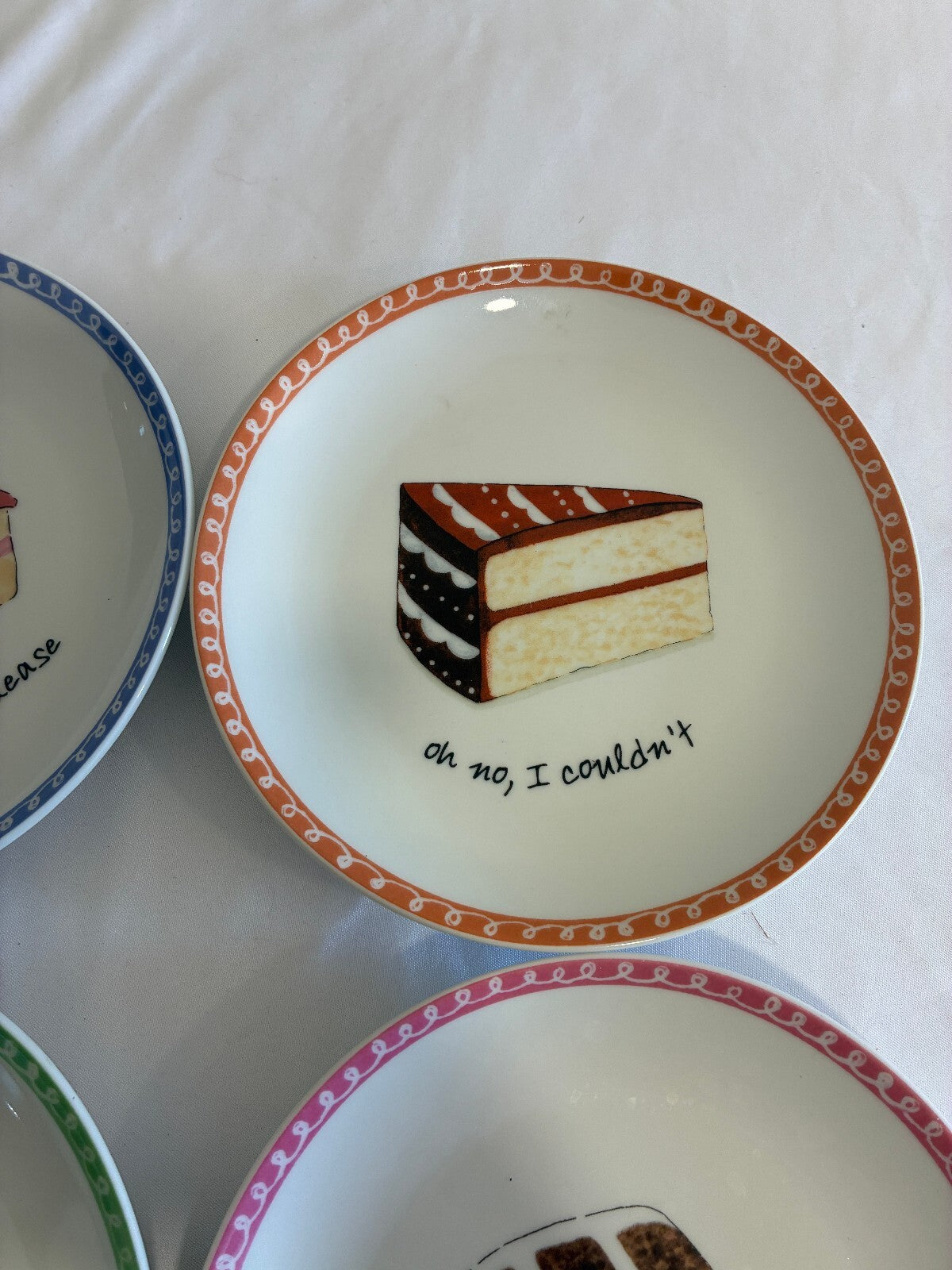 Cute Set of 4 Nancy Green Cake Plates with Funny Dessert Plate Quotes