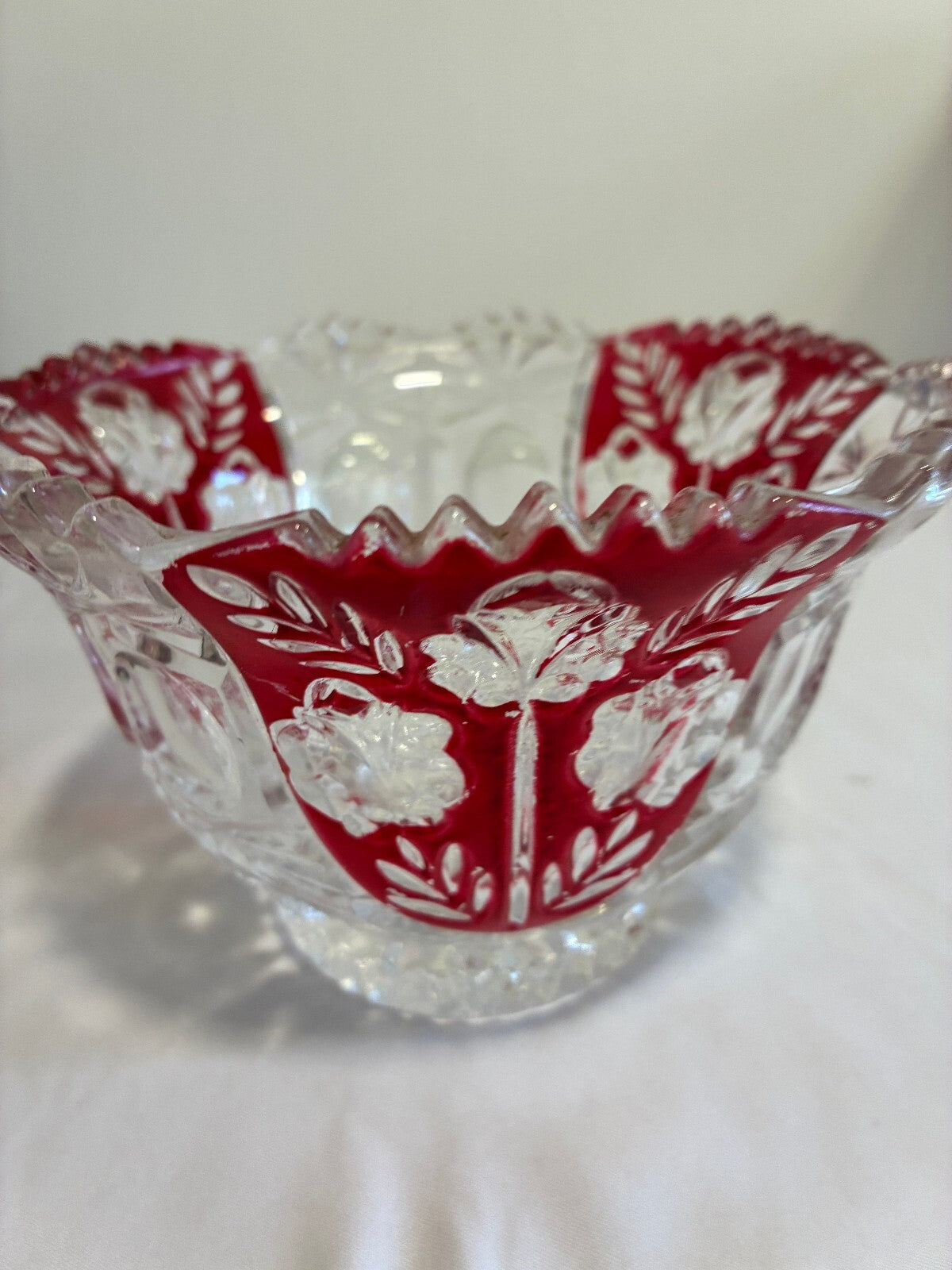 Vintage 5th Avenue Rosalina Red Cut Glass Bowl Ruby Flash