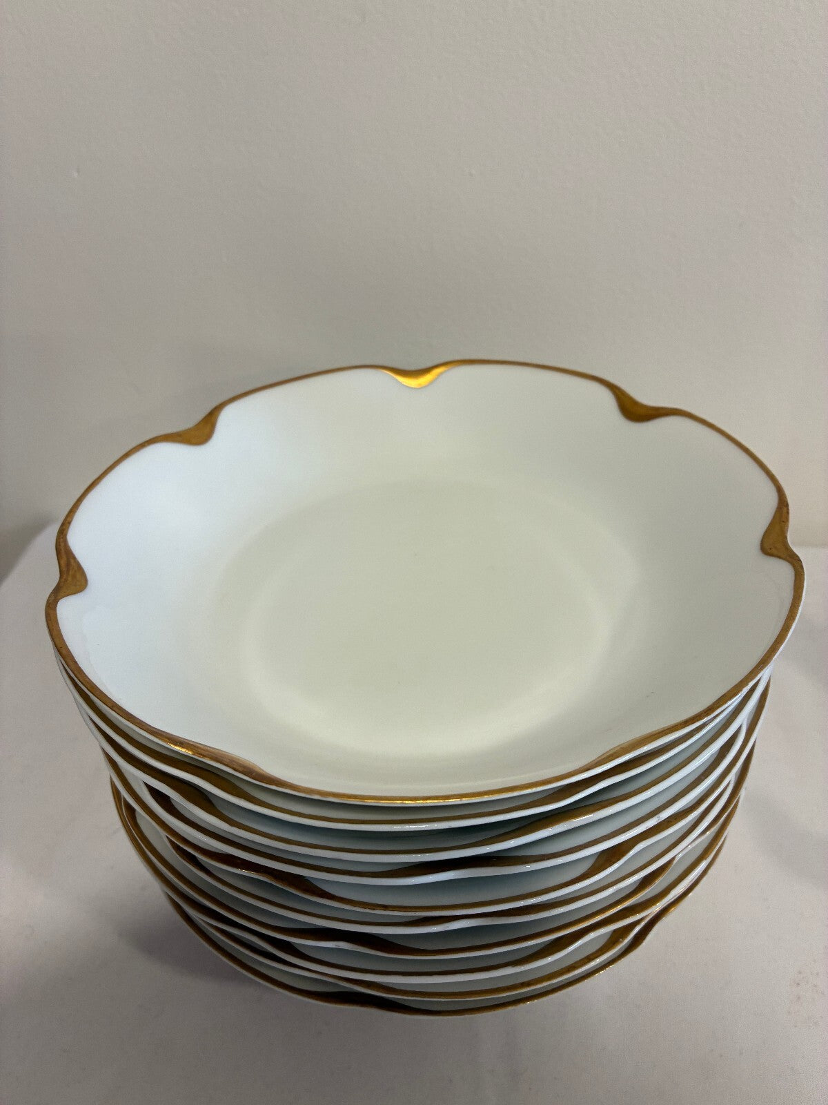 Antique Haviland& Co Limoges 7.5" Gold Rim Bowls Set of 7, French Porcelain