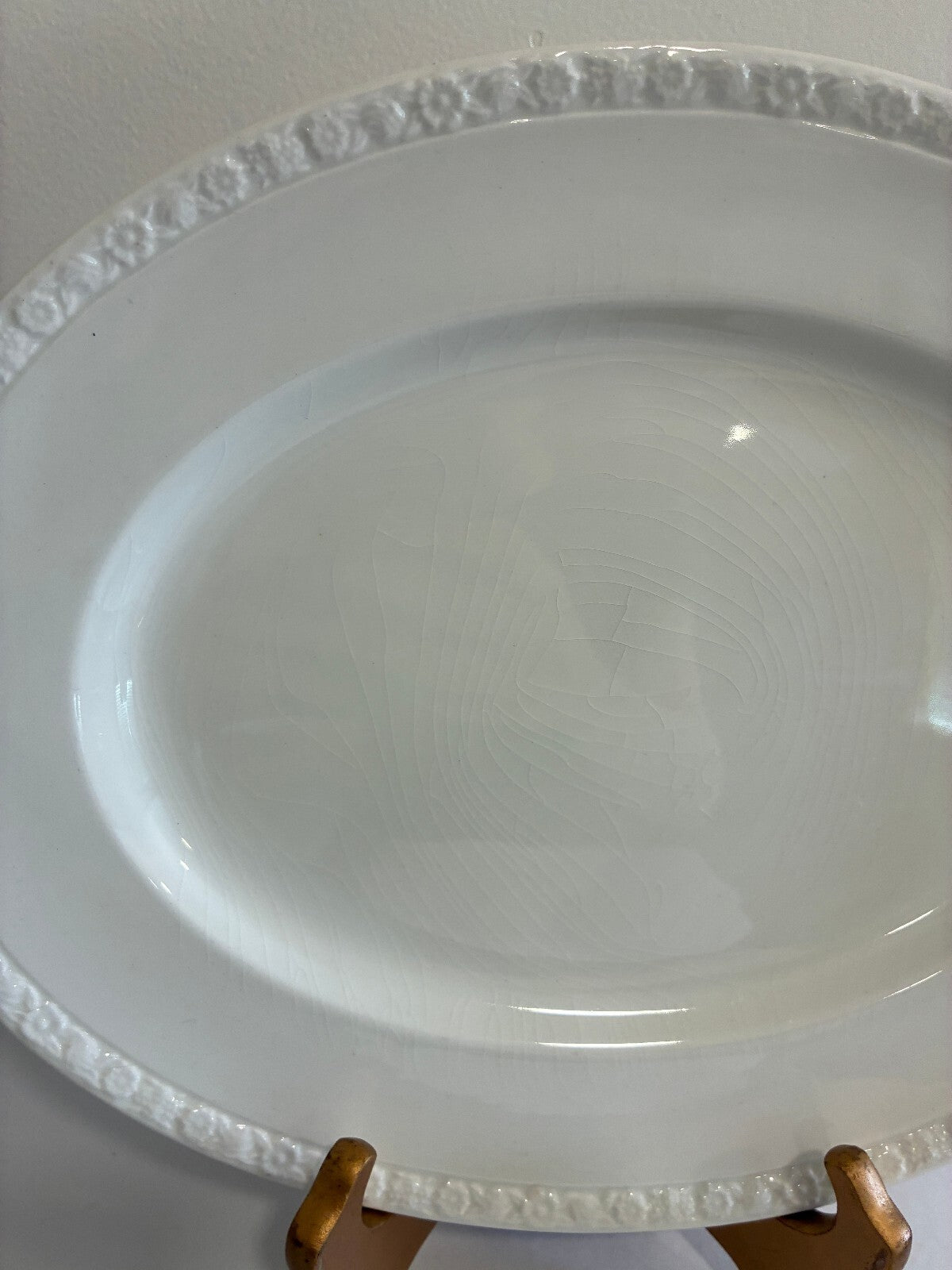 Vintage Wedgwood Hedge Rose Oval Platter | White Embossed Ironstone, England