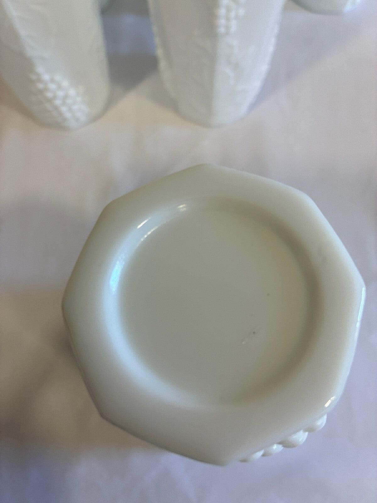 Vintage Milk Glass Tumblers Set of 9 Grape Vine Pattern White Drinking Glasses