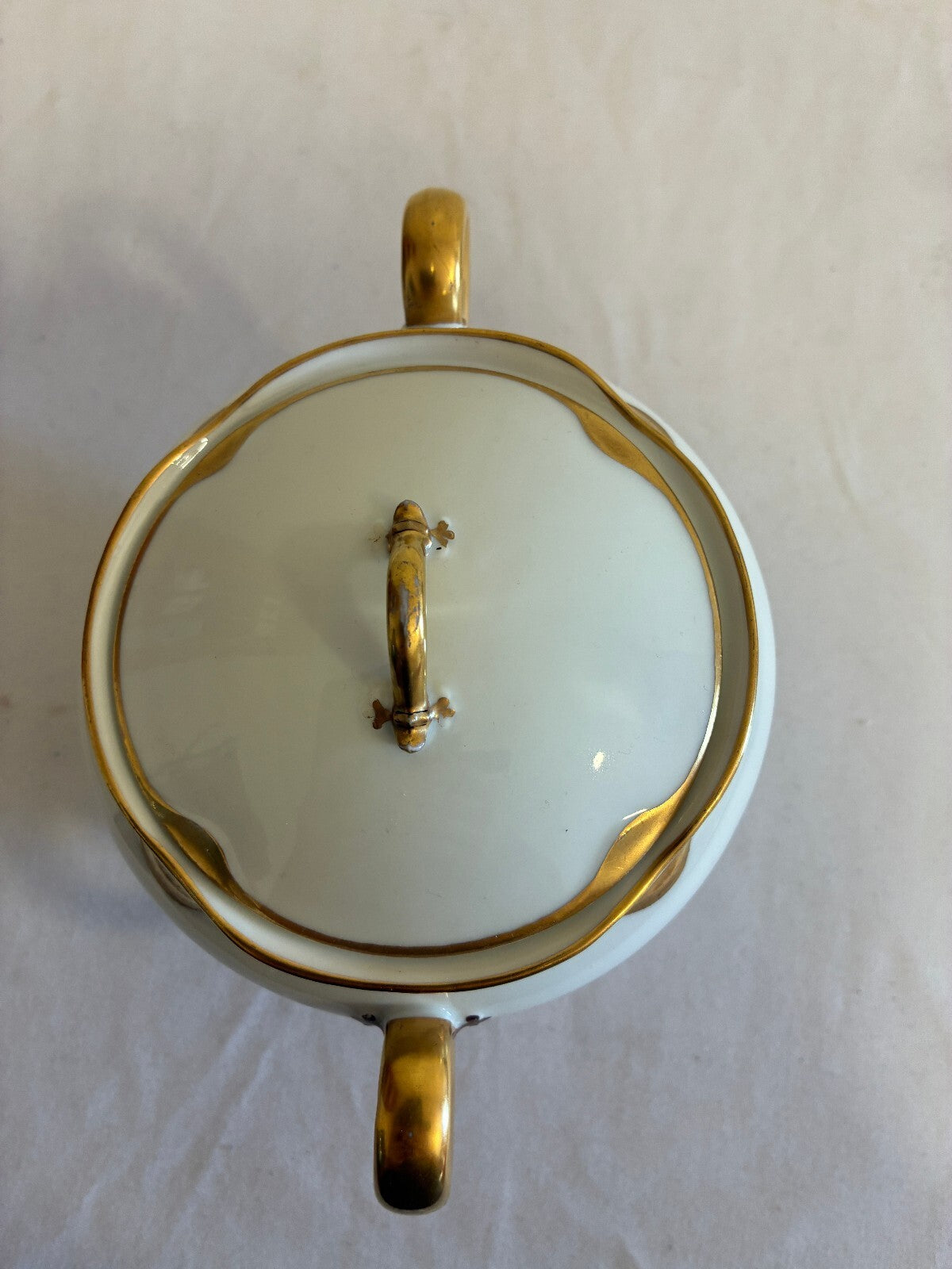 Antique Haviland & Co Limoges Covered Sugar Bowl | Gold Handle French Porcelain