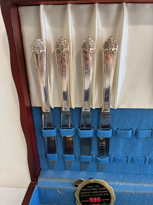 Vintage Rogers & Bro Silverplate Flatware Set, 41 Pieces with Wood Storage Chest