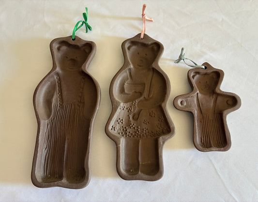 Vintage Hartstone Pottery Bear Family Cookie Molds Set of 3 | New Country USA