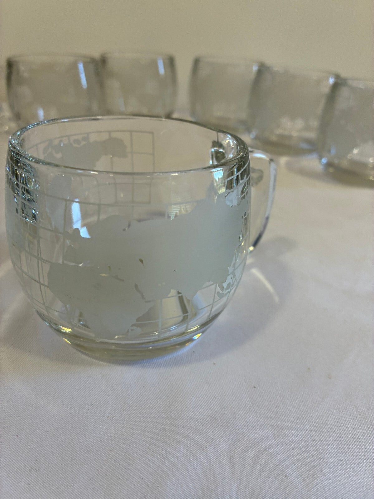 Vintage 1970s Nestle World Map Glass Mugs Set of 6 | Etched Map Coffee Cups
