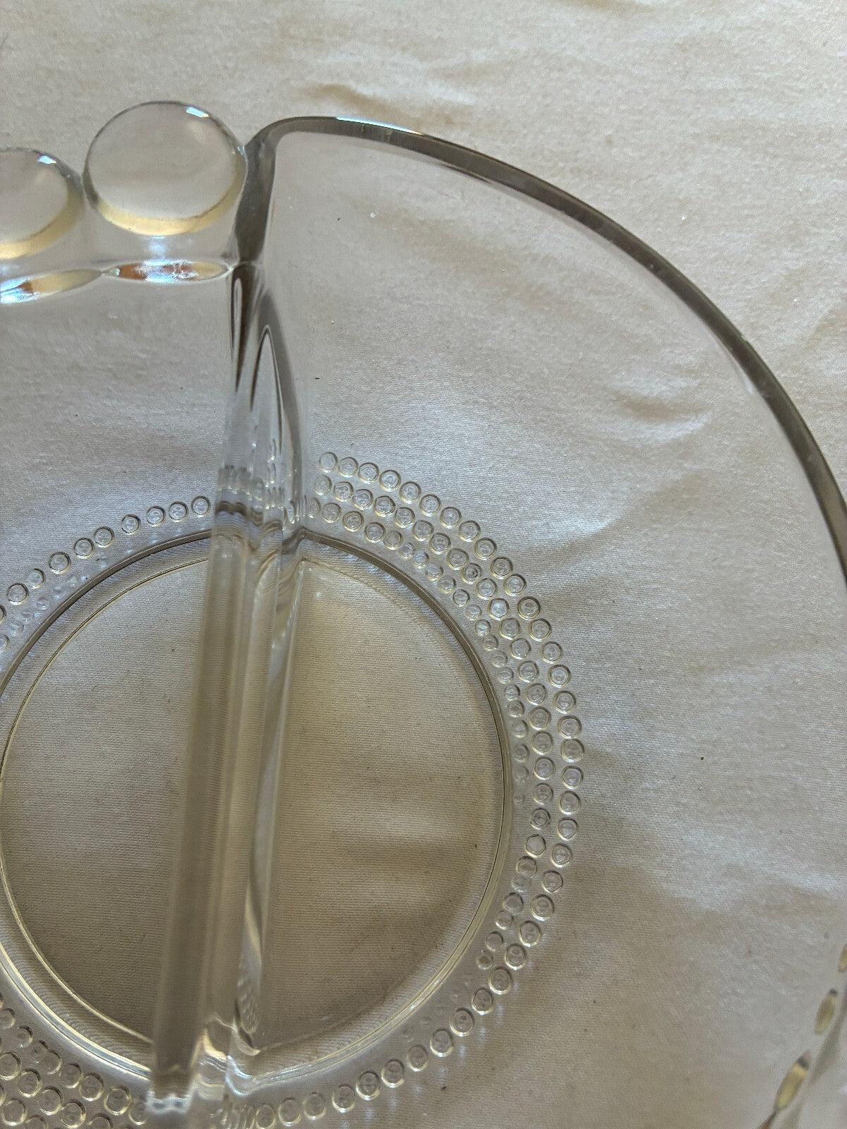 Vintage Duncan Miller Candlewick Divided Relish Dish | Clear Glass Beaded Edge |
