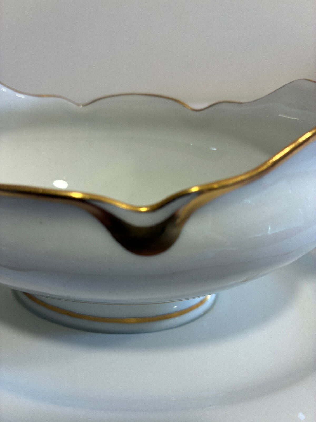 Antique Haviland & Co Limoges Gravy Boat with Gold Rim, French Porcelain