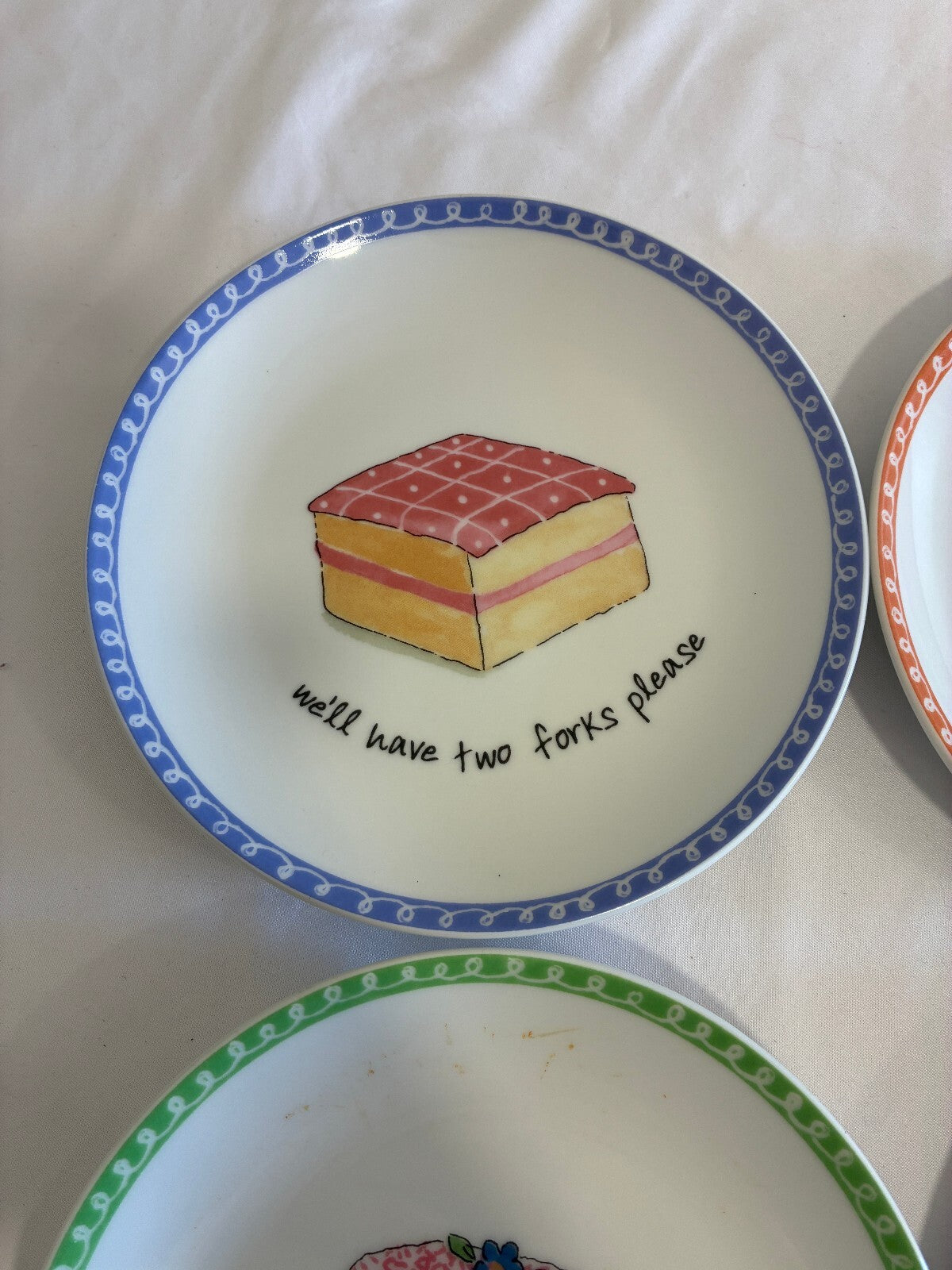 Cute Set of 4 Nancy Green Cake Plates with Funny Dessert Plate Quotes