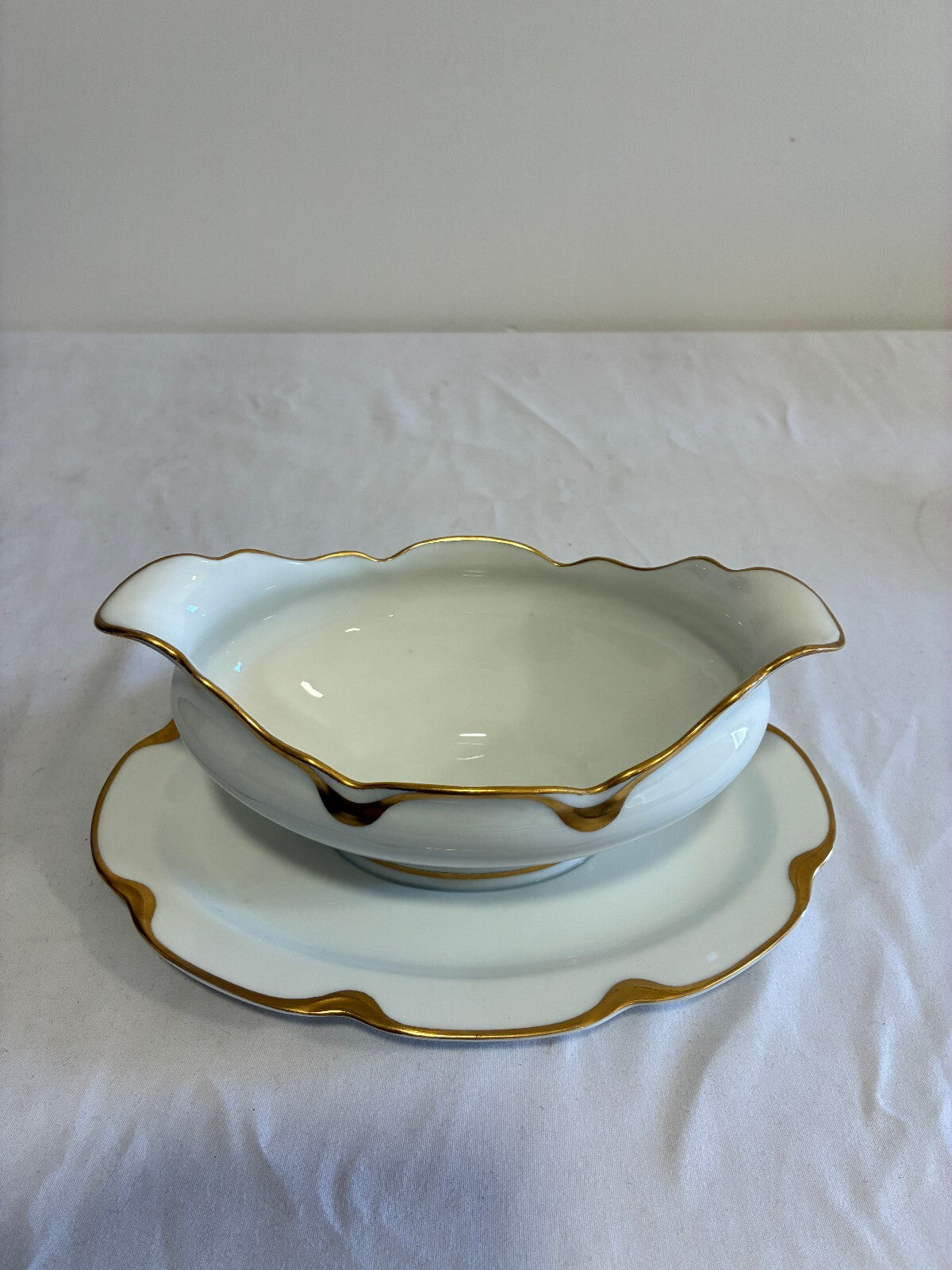 Antique Haviland & Co Limoges Gravy Boat with Gold Rim, French Porcelain