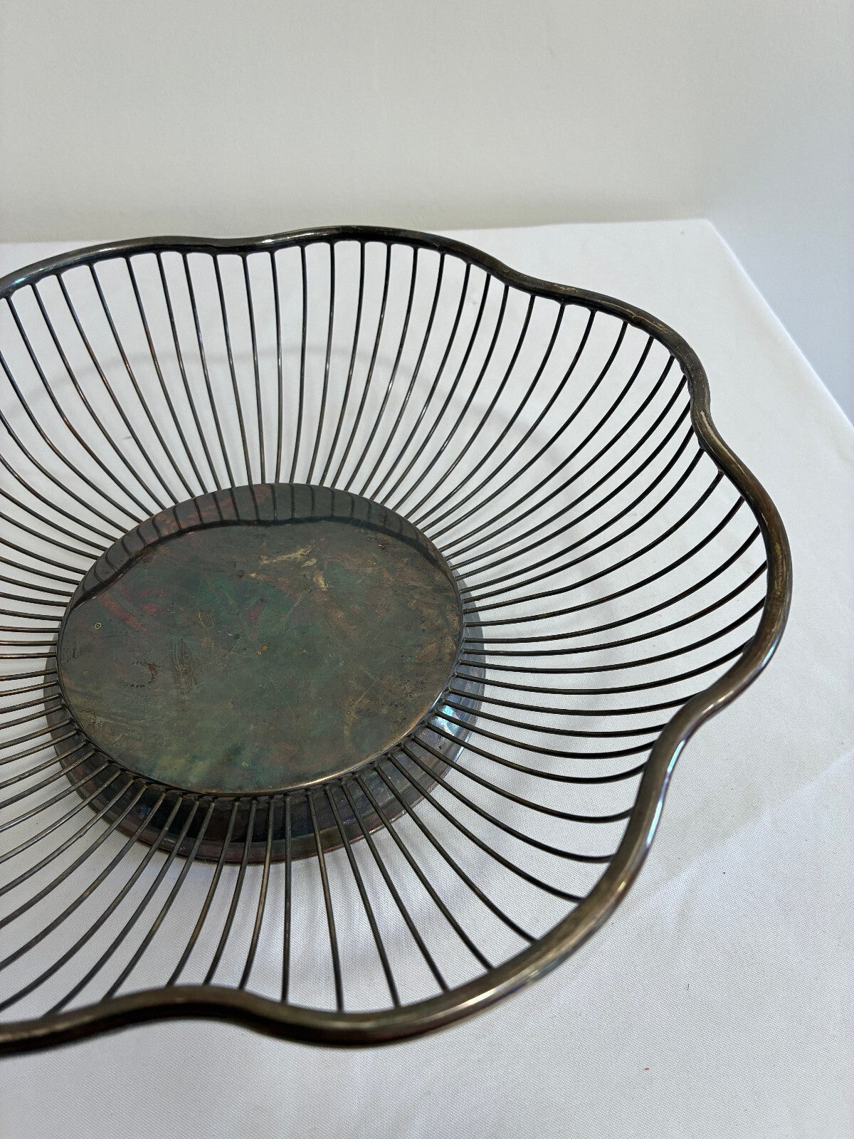 Vintage Silverplate Wire Basket, Scalloped Flower Bowl, Hong Kong