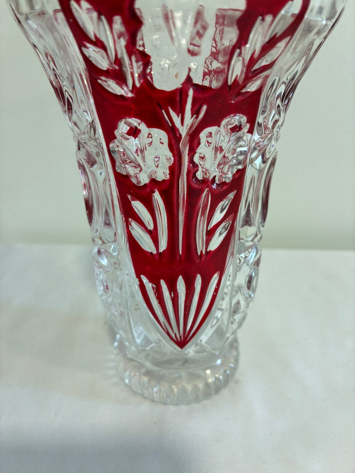 Vintage 5th Avenue Crystal Rosalina Ruby Red Cut Vase | Bohemian Cranberry Flashed Crystal Flower Vase | Vintage Finds