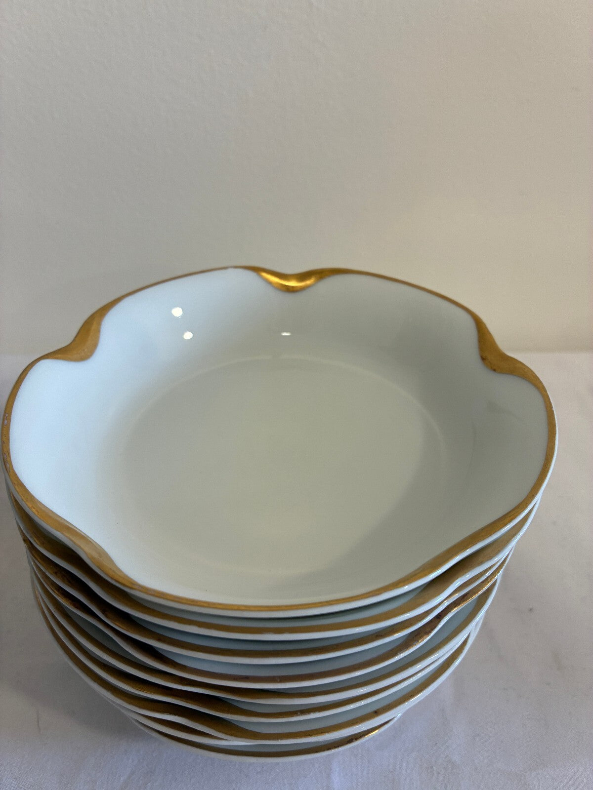 Antique Haviland Limoges Gold Rim Bowls Set of 10 | Scalloped French Porcelain