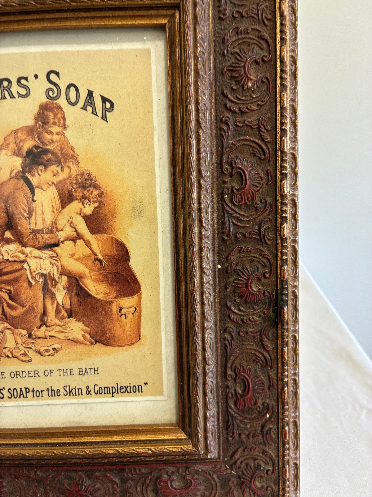 Vintage Framed Pears Soap Advertising Print, Victorian Bathroom Wall Art