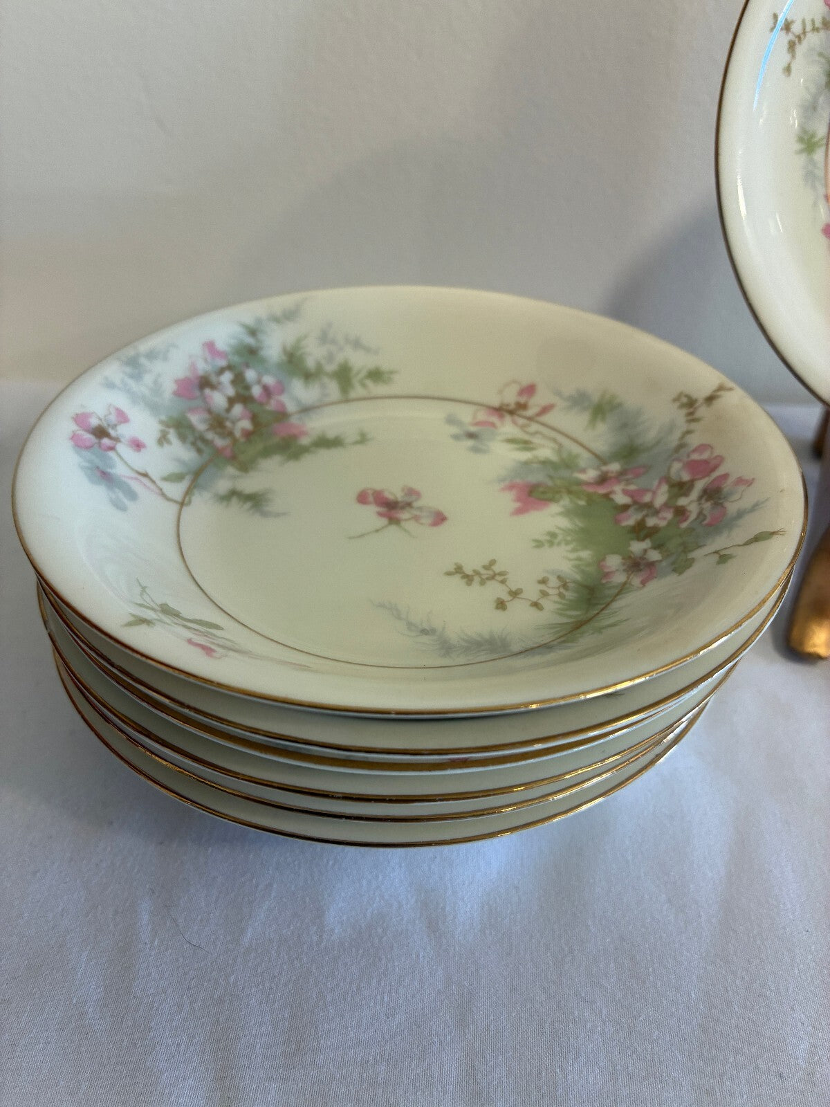 Midcentury Theodore Haviland NY Apple Blossom Bowls Gold Trim, Set of 7