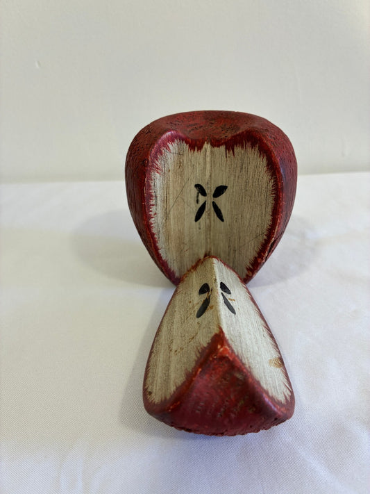 Signed Chris Colby Carved Wood Apple Sculpture | Folk Art Made in Maine