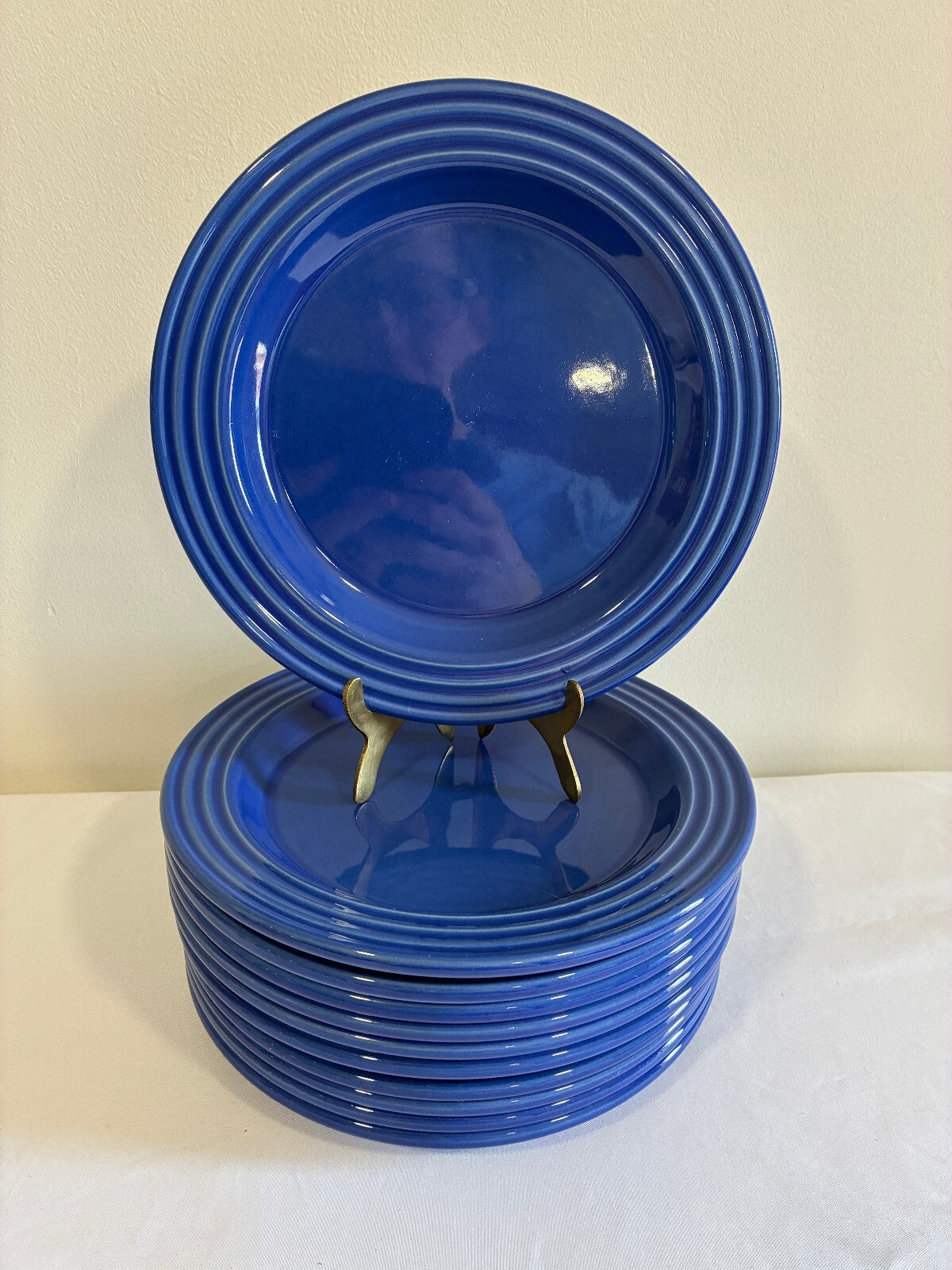 Vintage Emile Henry France Cobalt Blue Salad Plates Set of 11 | Ribbed Stoneware