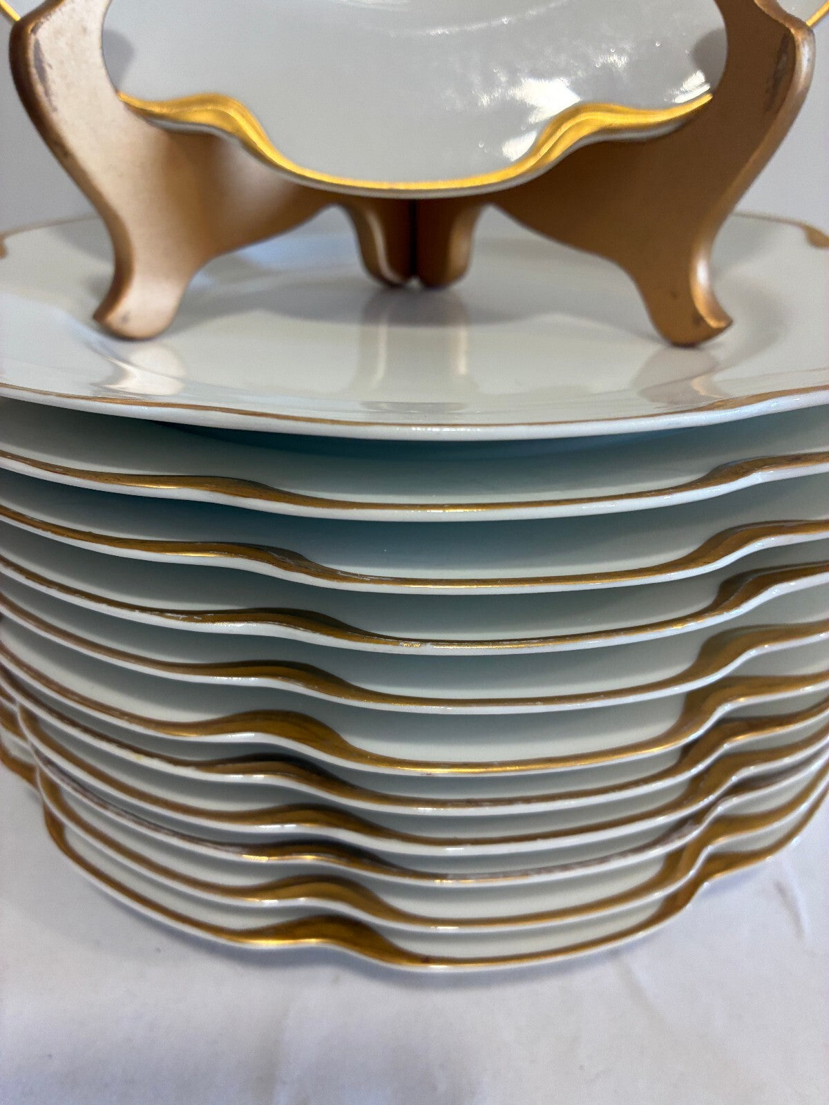 Antique Haviland & Co Limoges Gold  Rim Plates Set of 12, French Porcelain
