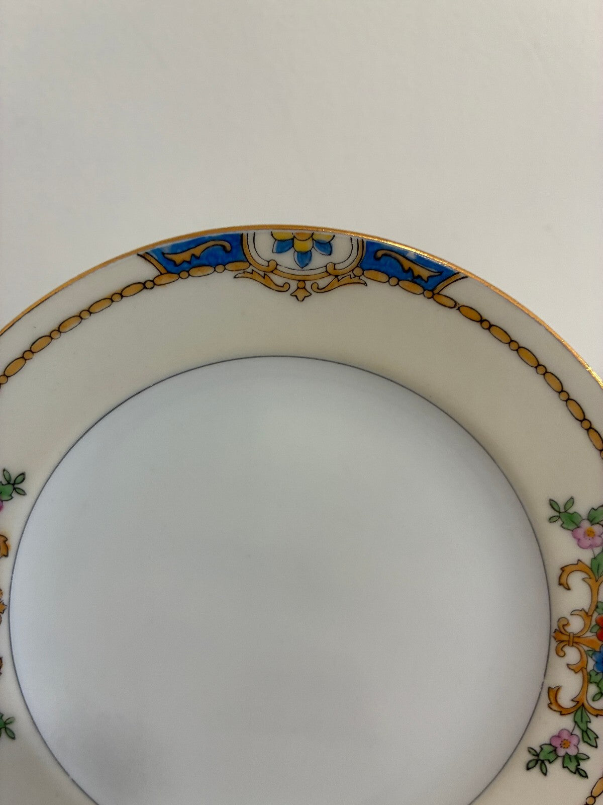 Vintage Meito China Warren 6" Bread and Butter Plates, Floral Blue and Gold Trim