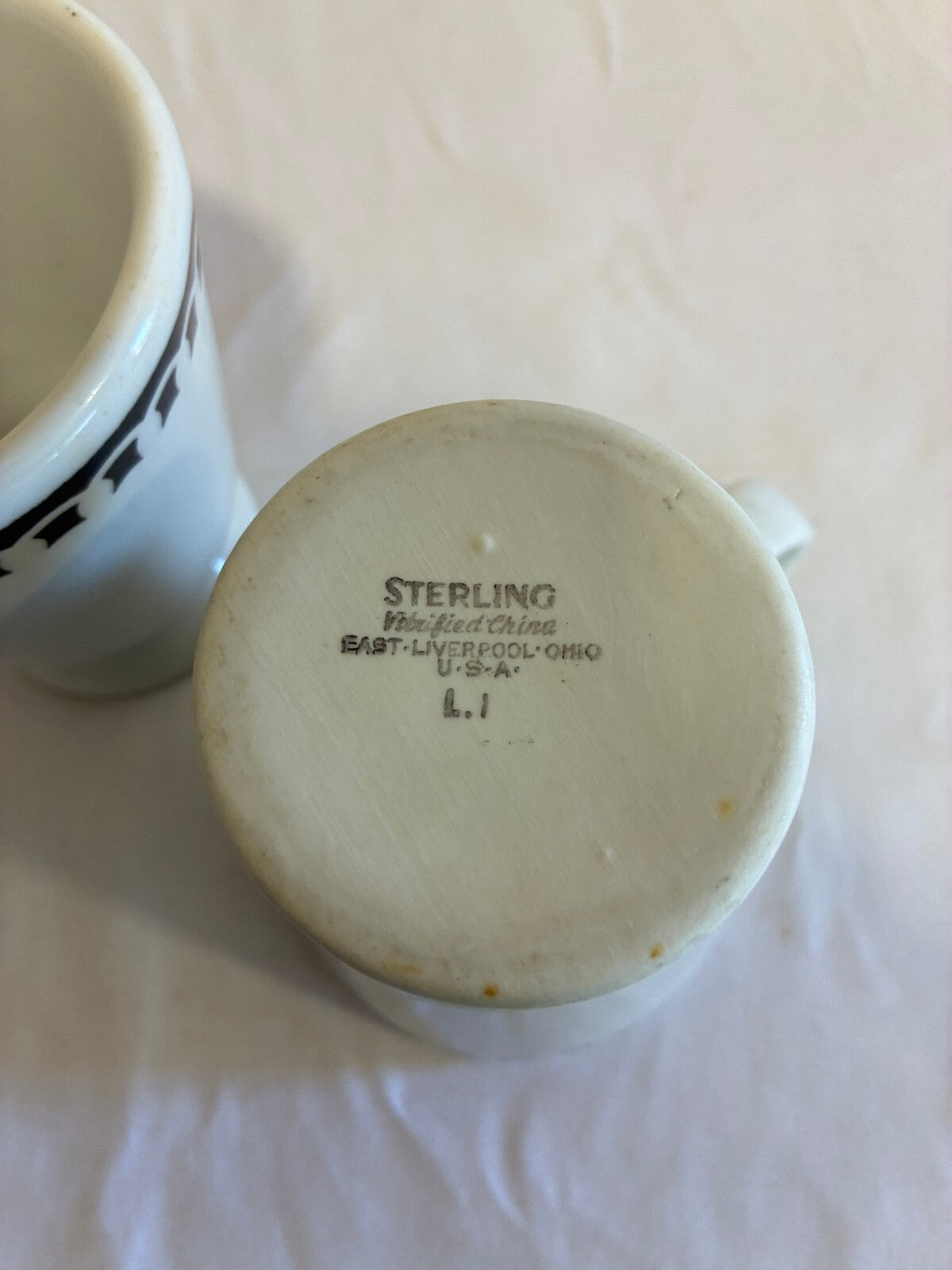 Vintage Sterling China Black Rimmed Pedestal Mugs, Set of 2, Restaurant Ware