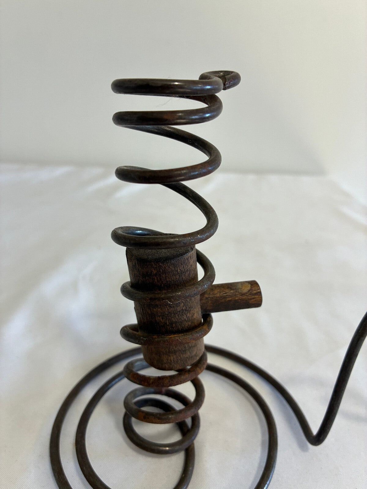 Vintage Spiral Courting Candle Holder, Iron and Wood Adjustable Candlestick