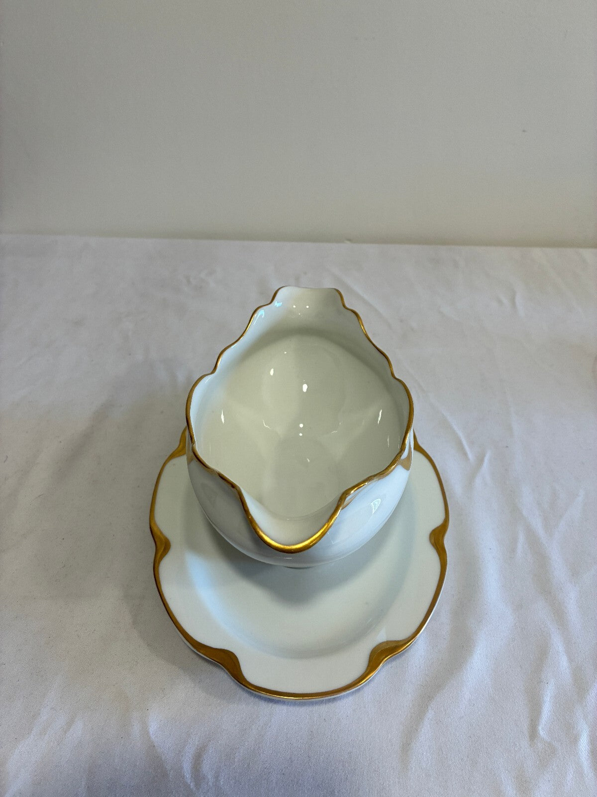 Antique Haviland & Co Limoges Gravy Boat with Gold Rim, French Porcelain