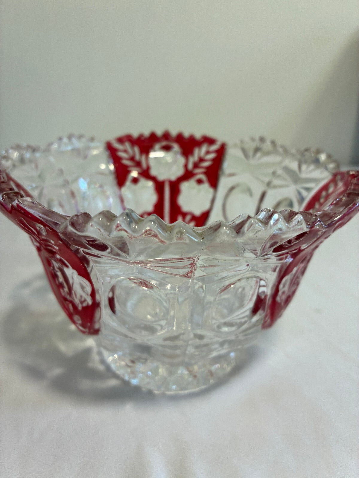 Vintage 5th Avenue Rosalina Red Cut Glass Bowl Ruby Flash