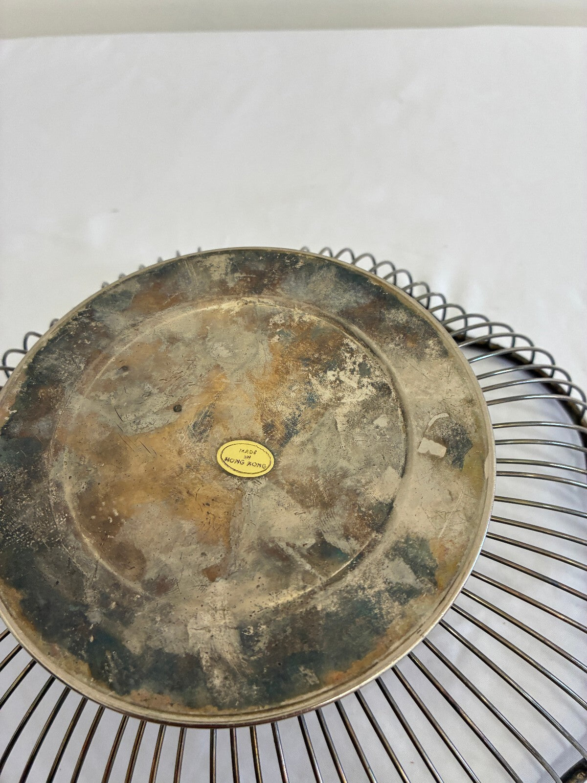 Vintage Silverplate Wire Basket, Scalloped Flower Bowl, Hong Kong