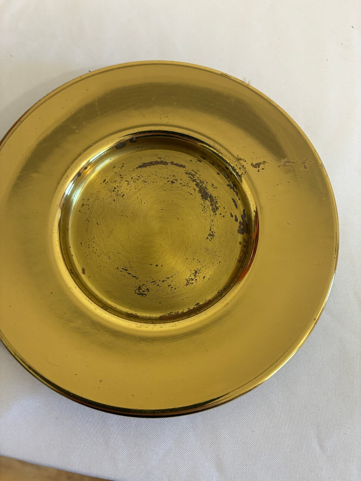 Vintage Solid Brass  Candle Holder Round Brass Trinket Dish Mid Century