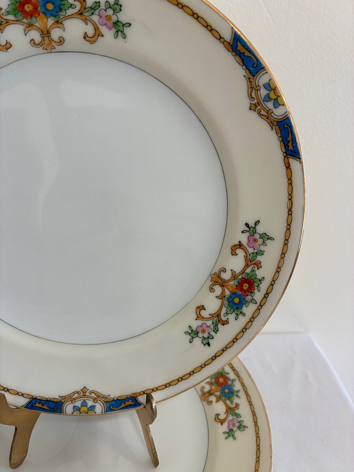 Vintage Meito China Warren Salad Plates, Set of 6, Blue and Gold Floral Trim
