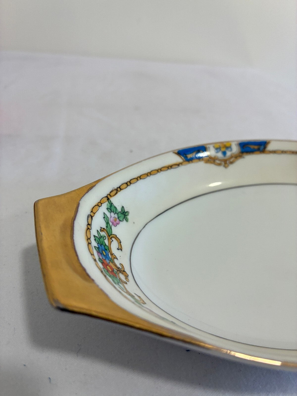 Vintage Meito China Warren Relish Dish, Hand Painted Floral Dish, Gold Handles