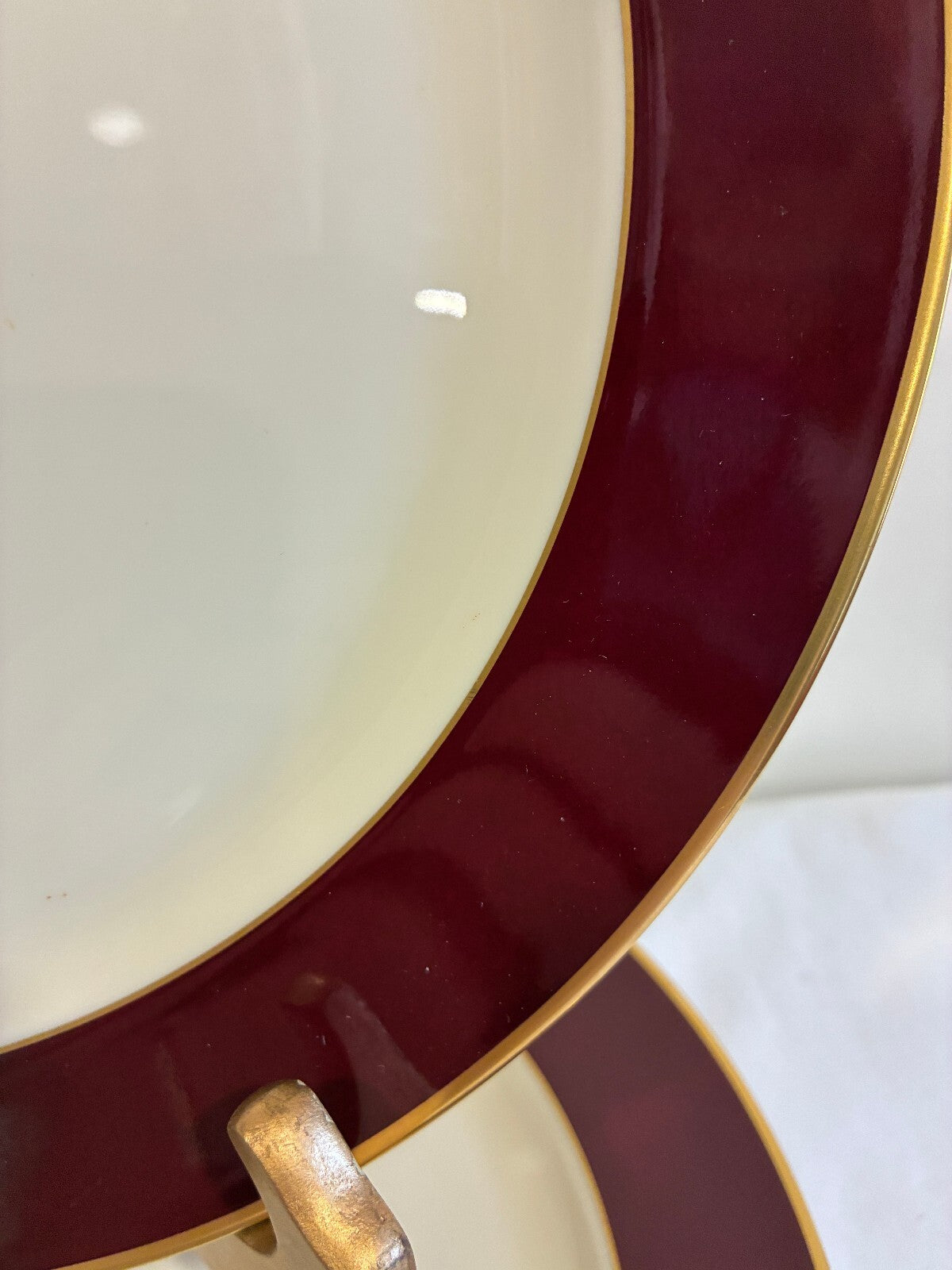 Vintage Pickard Fine China Dinner Plates, Set of 4, Burgundy & Gold, USA