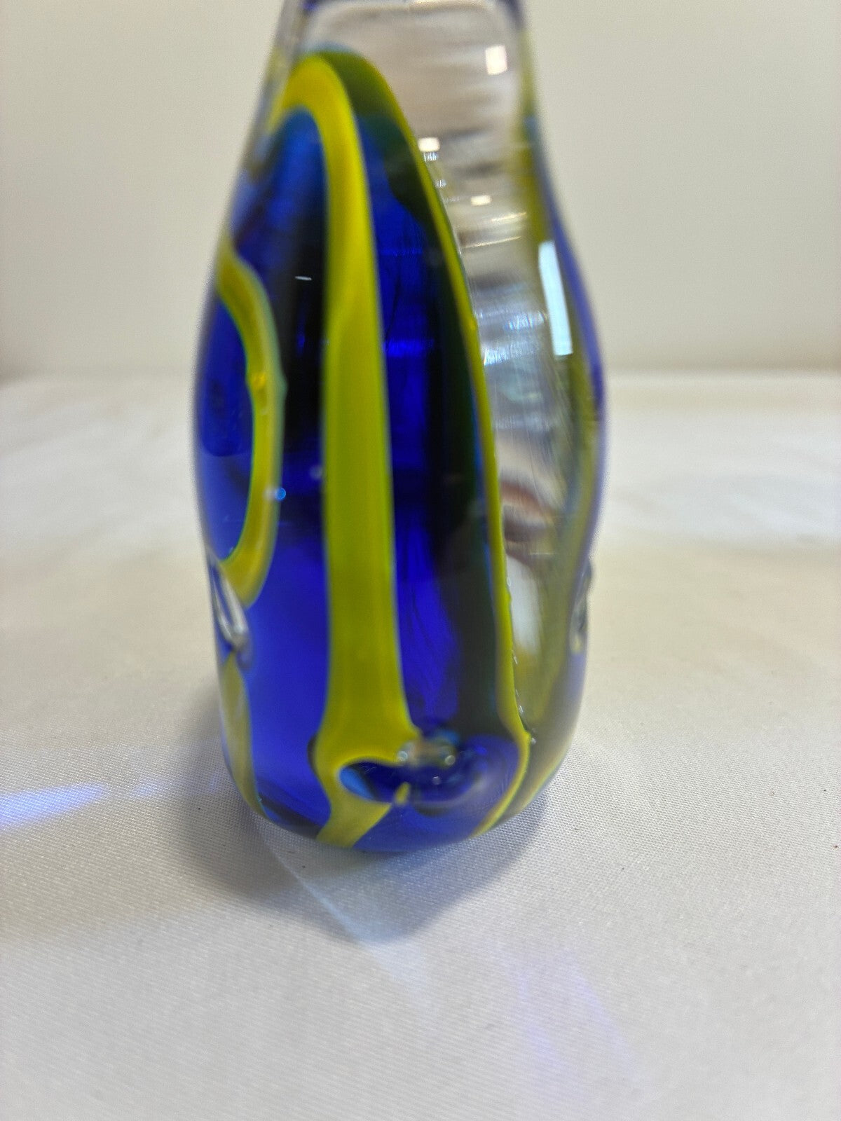 Vintage Art Glass Fish Figurine Blue Yellow Striped Made in Taiwan