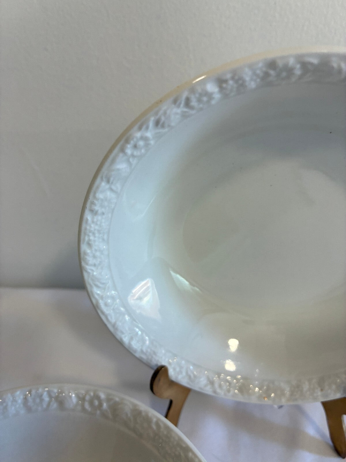 Vintage Wedgwood & Co Hedge Rose Bowls Set of 4, English White Embossed China