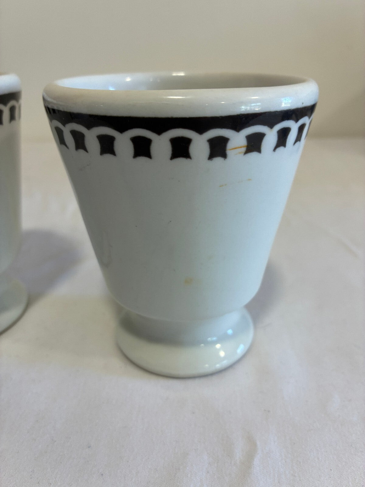 Vintage Sterling China Black Rimmed Pedestal Mugs, Set of 2, Restaurant Ware