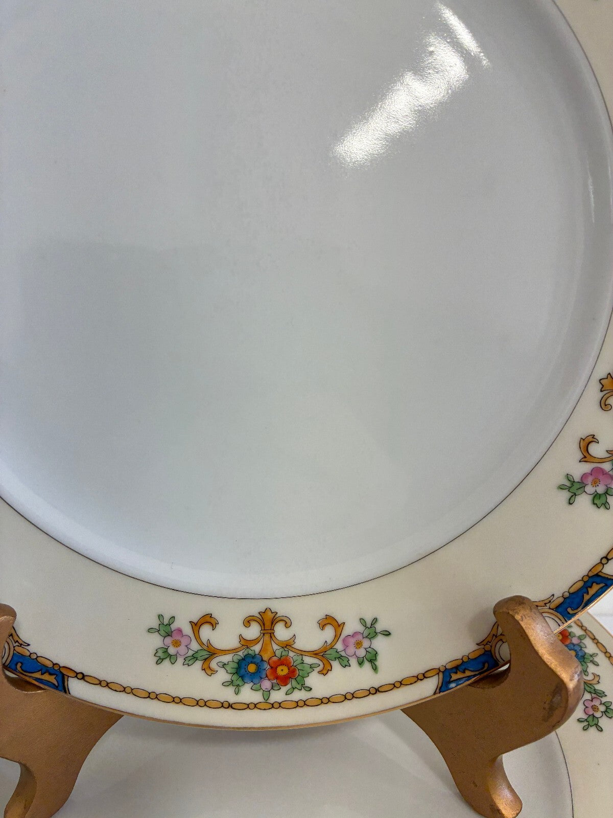 Vintage Meito Warren Dinner Plates, Set of 7, Floral China, Blue and Gold Border