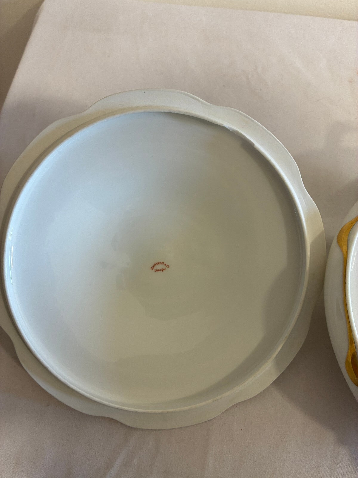 Antique Haviland Limoges Covered Tureen, White & Gold Handled Serving Dish