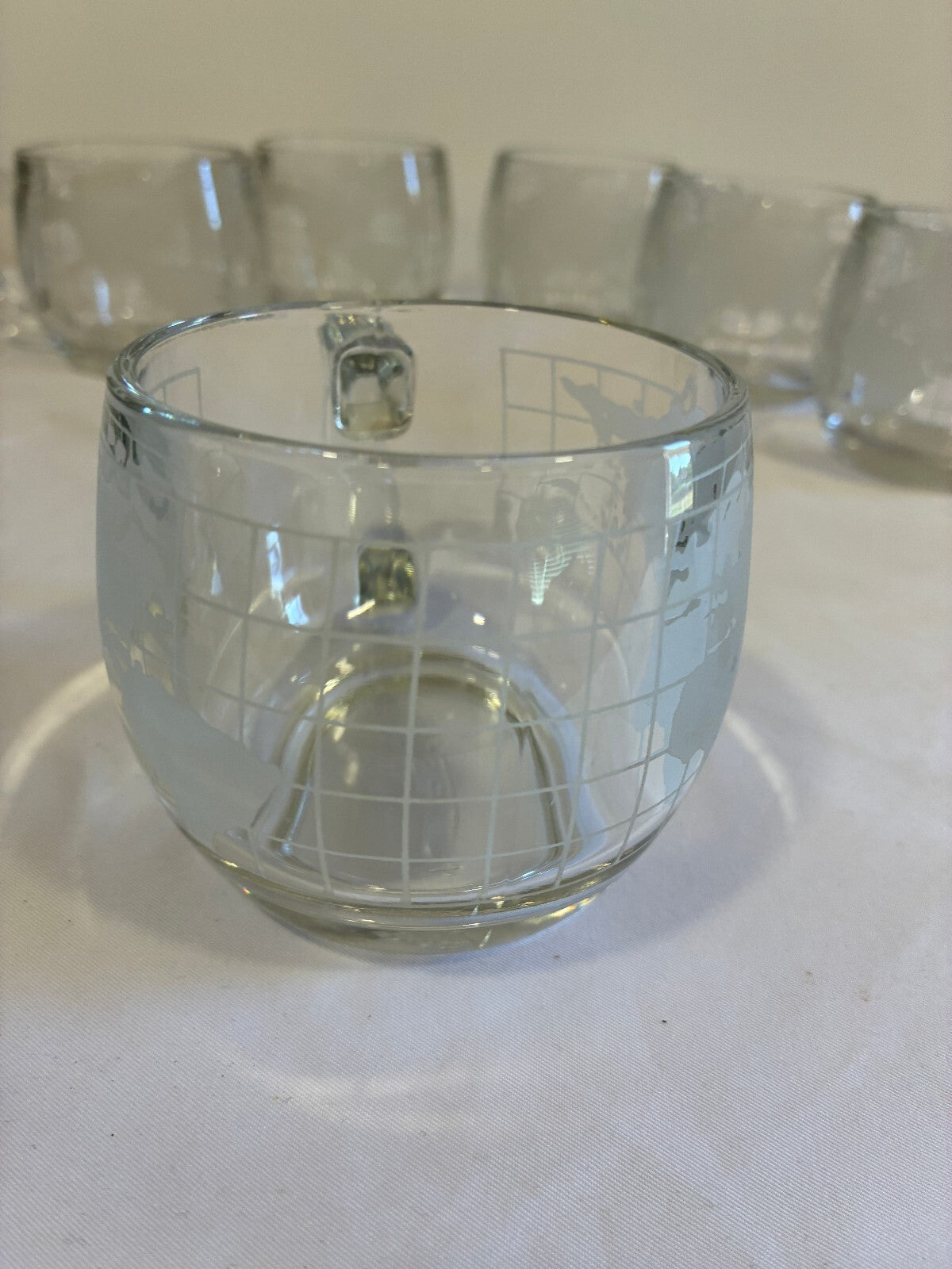 Vintage 1970s Nestle World Map Glass Mugs Set of 6 | Etched Map Coffee Cups