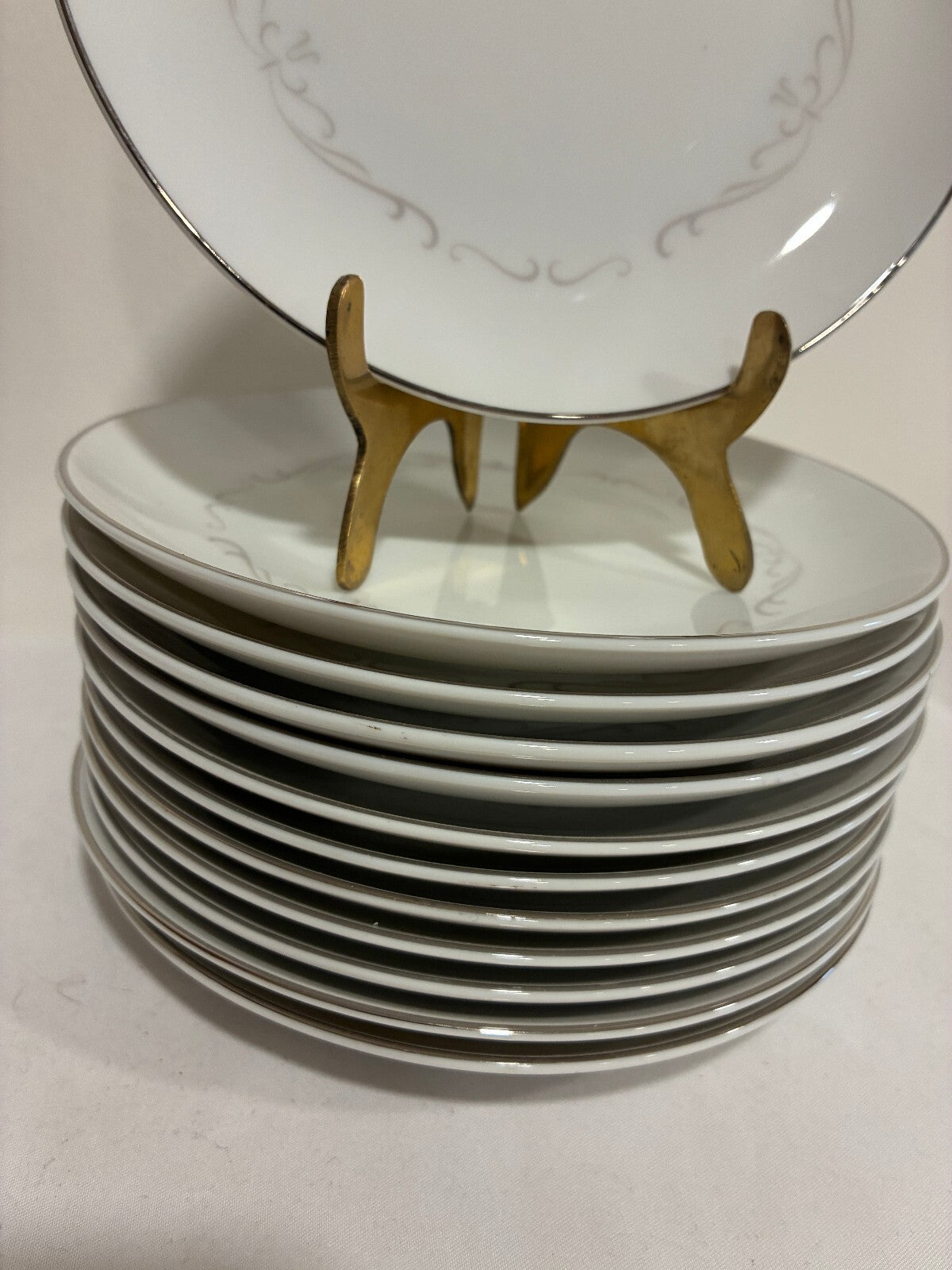 12 Vintage Kimberly Fine China Trianon Bread Plates, Platinum Trim, Japan