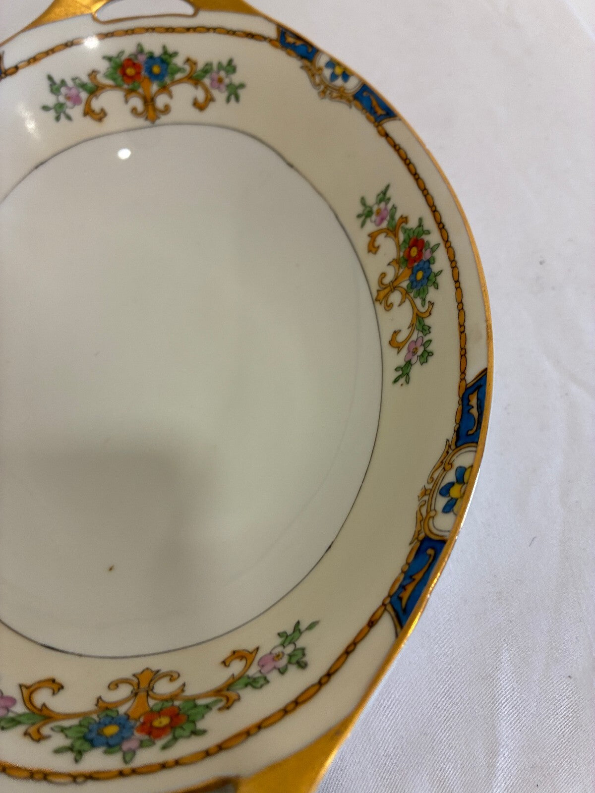 Vintage Meito China Warren Oval Vegetable Bowl, Hand Painted with Gold Handles