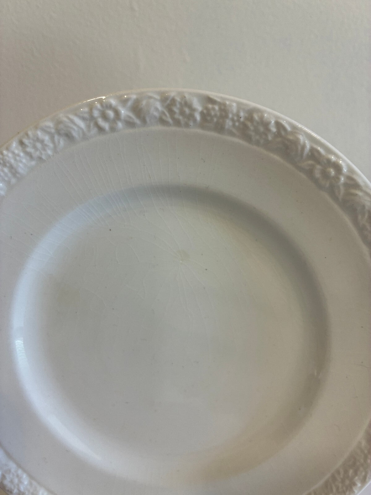Vintage Wedgwood Hedge Rose Bread Plates Set of 7 White Embossed English China