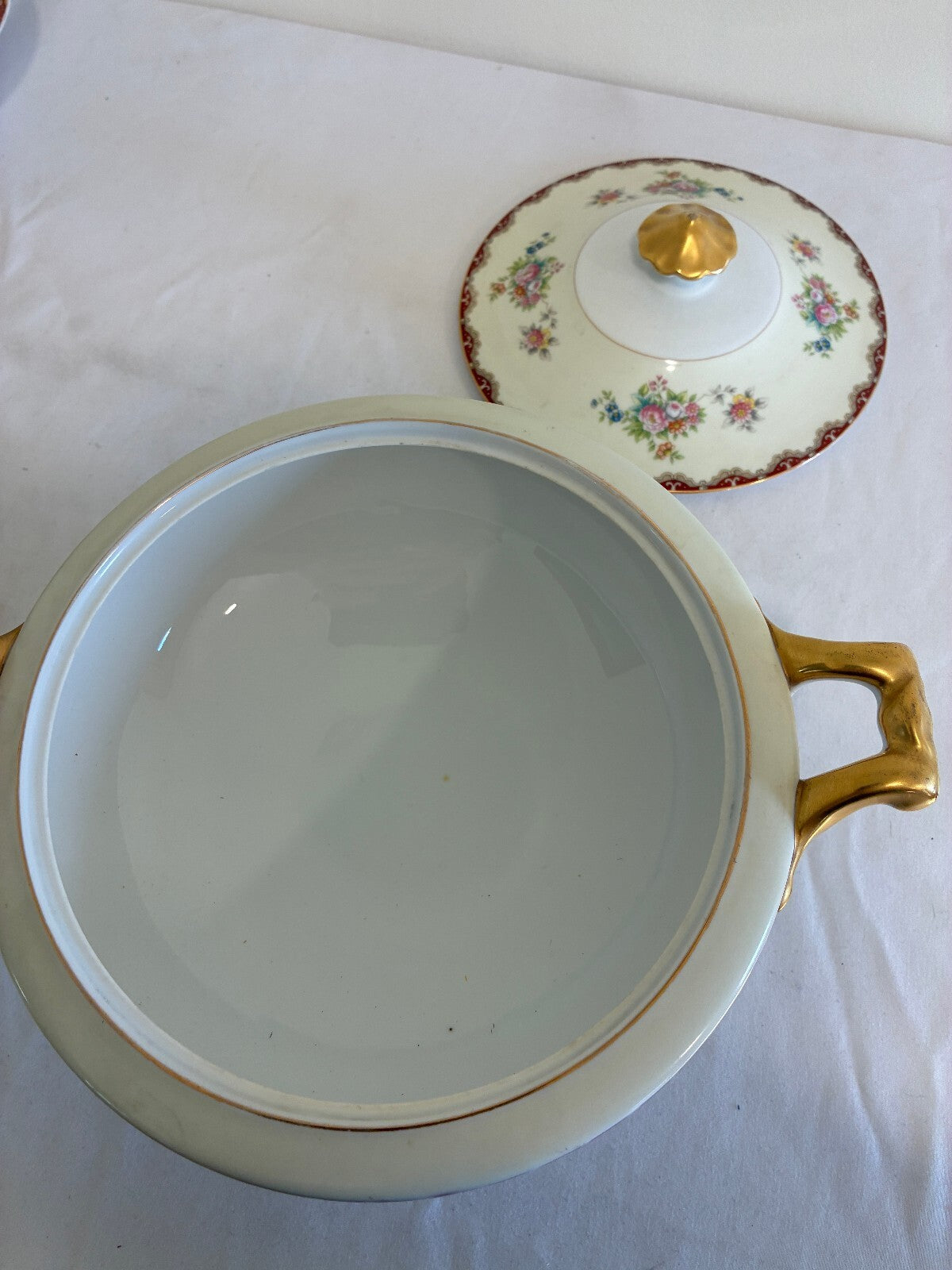 Vintage Meito China Celestine Covered Dish, Serving Tureen with Gold Handles