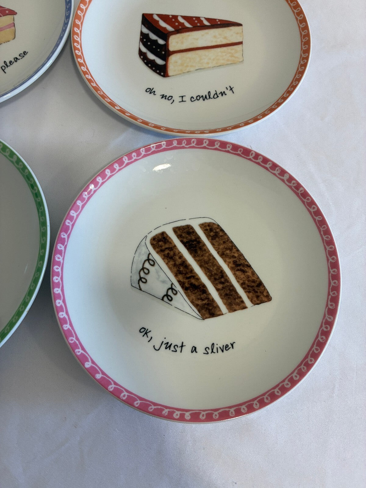 Cute Set of 4 Nancy Green Cake Plates with Funny Dessert Plate Quotes