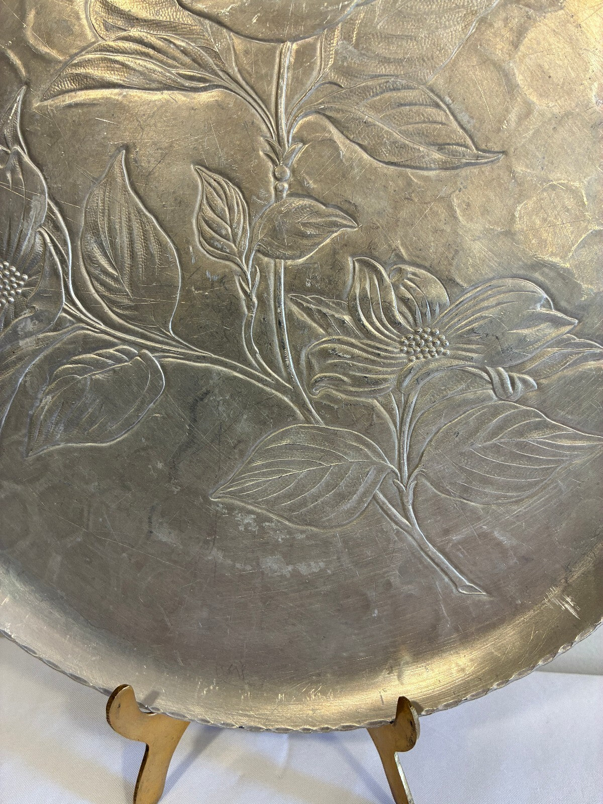 Vintage Hammered Aluminum Serving Tray | Hand Chased Dogwood Flower Design