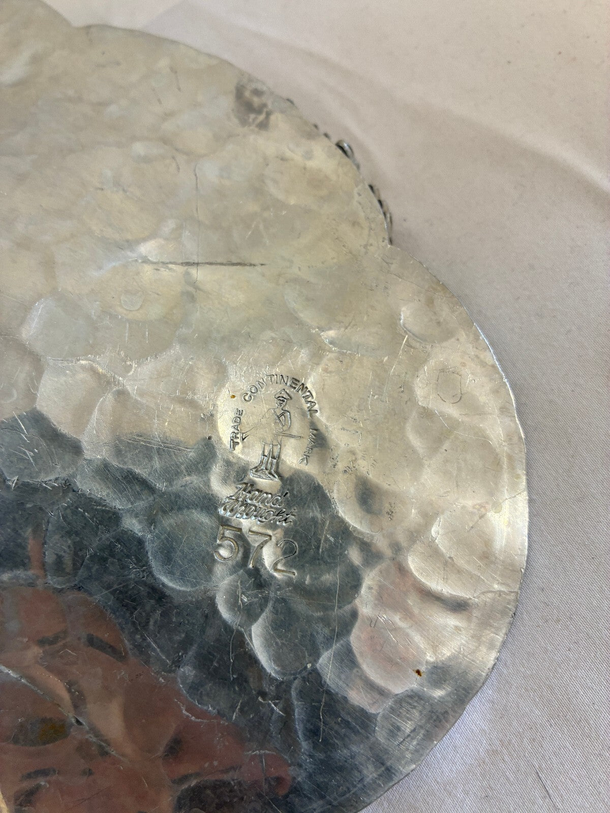 Vintage Continental Hand Wrought Aluminum Tray | Chrysanthemum Leaf Serving Dish