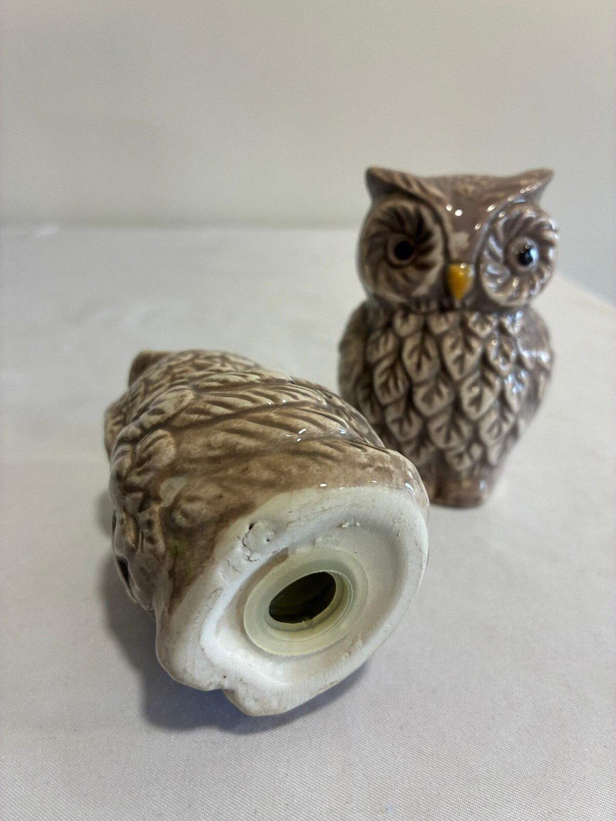 Vintage Ceramic Owl Salt and Pepper Shakers, Rustic Farmhouse