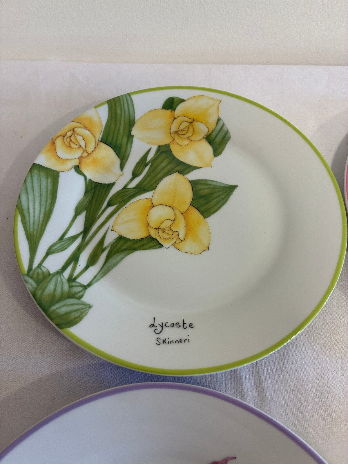Vintage Trazos Criollos Orchid Plates, Set of 4, Dominican Republic